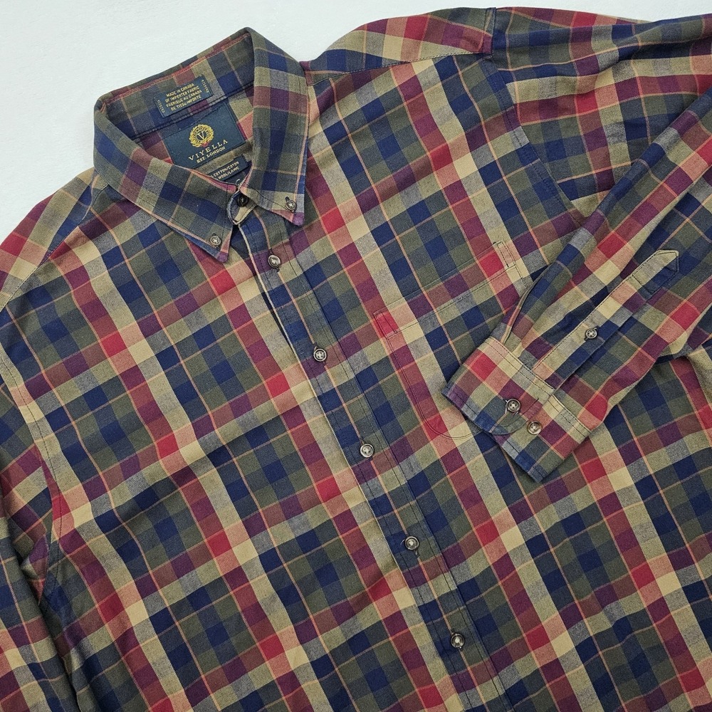 Viyella‎ Mens 17.5 XL Button Down Shirt Wool Cotton Oxford Flannel Plaid Preppy